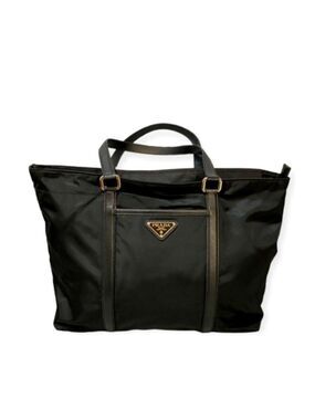Authentic Prada Nylon Tote Bag Black Triangle Logo Lampo Zipper Size Medium